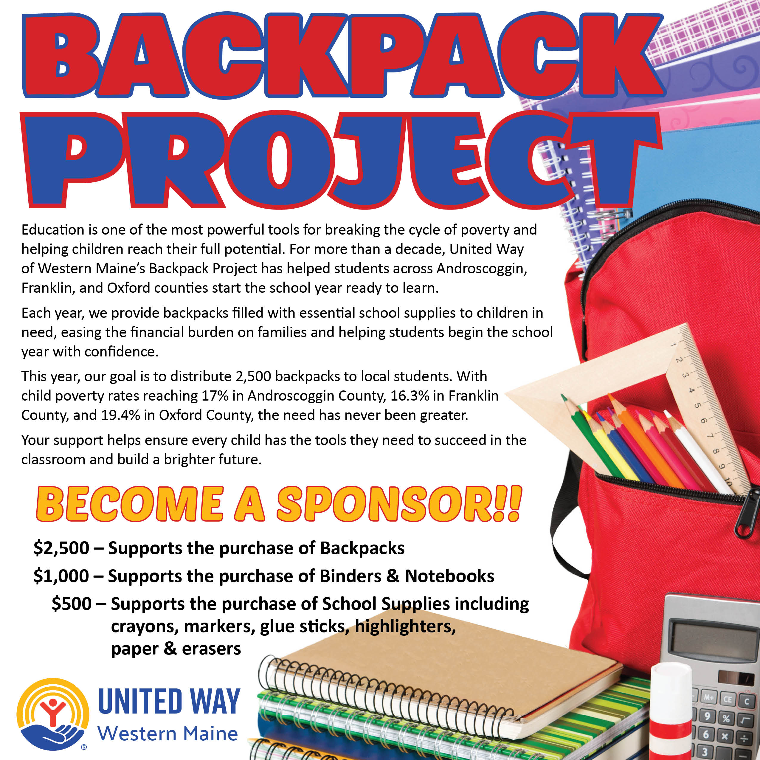 Backpack Project sponsorship flyer